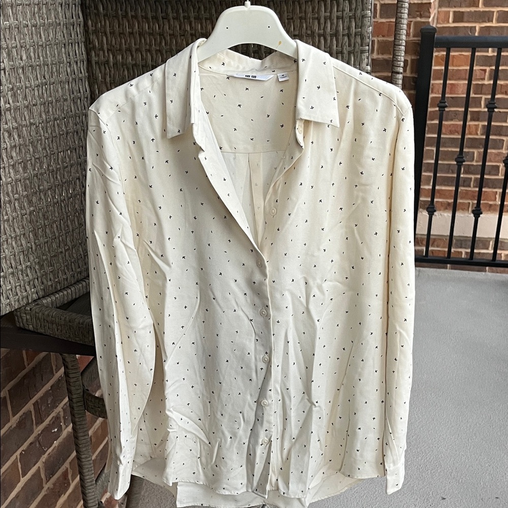 Uniqlo Cream Shirt with Black Leaf Pattern